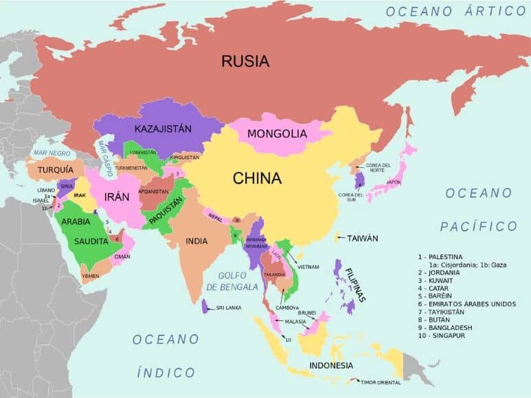 Todos los países asiáticos con sus capitales mapa de asia con nombres